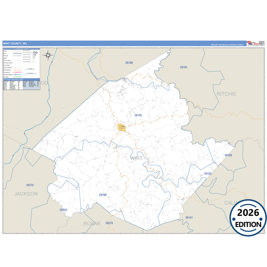 Wirt County, WV Business Reference 5 Digit ZIP Code Wall Map