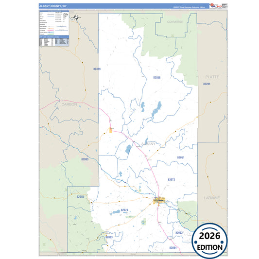 Albany County, WY Business Reference 5 Digit ZIP Code Wall Map