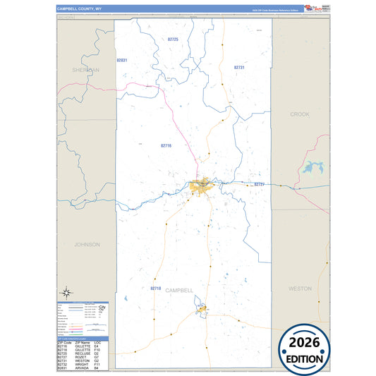 Campbell County, WY Business Reference 5 Digit ZIP Code Wall Map