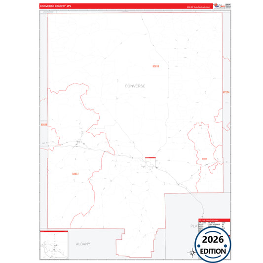 Converse County, WY Red Line 5 Digit ZIP Code Wall Map