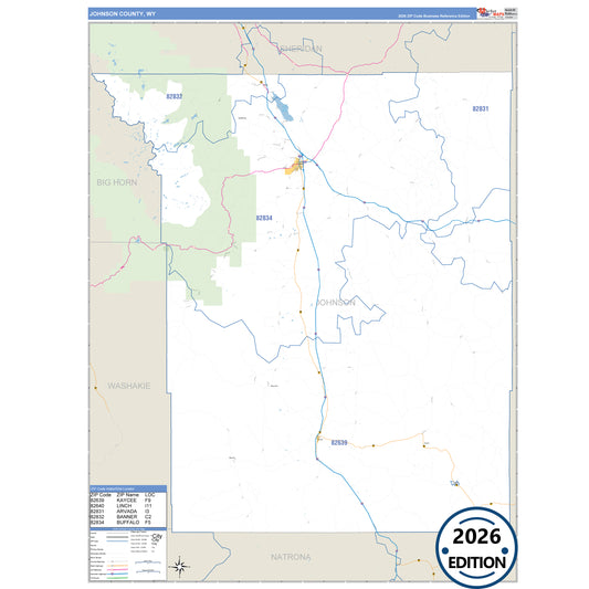 Johnson County, WY Business Reference 5 Digit ZIP Code Wall Map