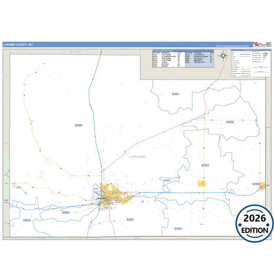 Laramie County, WY Business Reference 5 Digit ZIP Code Wall Map