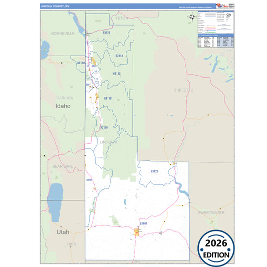 Lincoln County, WY Business Reference 5 Digit ZIP Code Wall Map