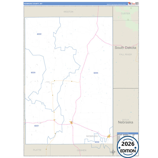 Niobrara County, WY Business Reference 5 Digit ZIP Code Wall Map