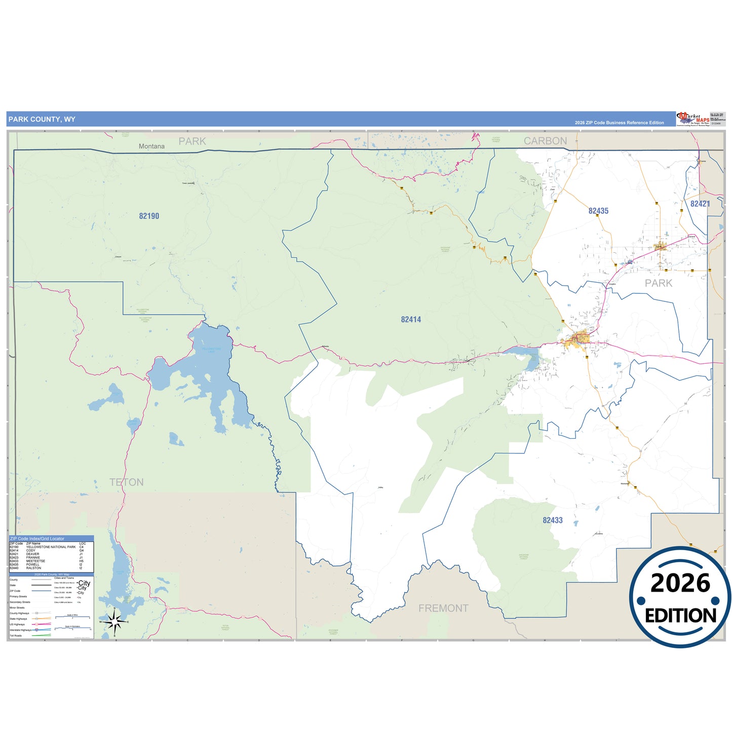 Park County, WY Business Reference 5 Digit ZIP Code Wall Map