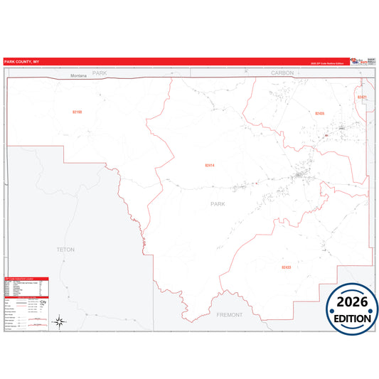 Park County, WY Red Line 5 Digit ZIP Code Wall Map