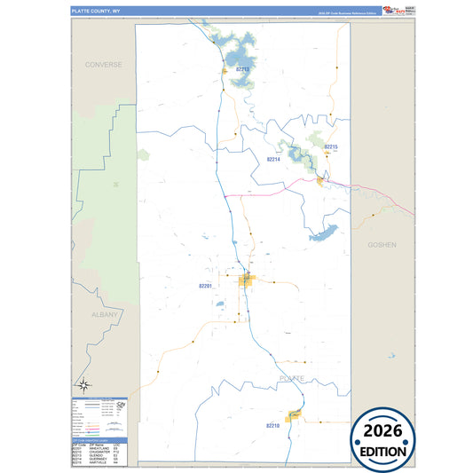 Platte County, WY Business Reference 5 Digit ZIP Code Wall Map