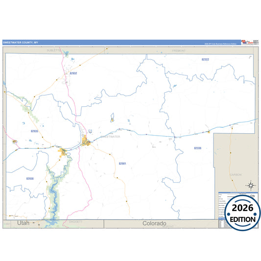 Sweetwater County, WY Business Reference 5 Digit ZIP Code Wall Map