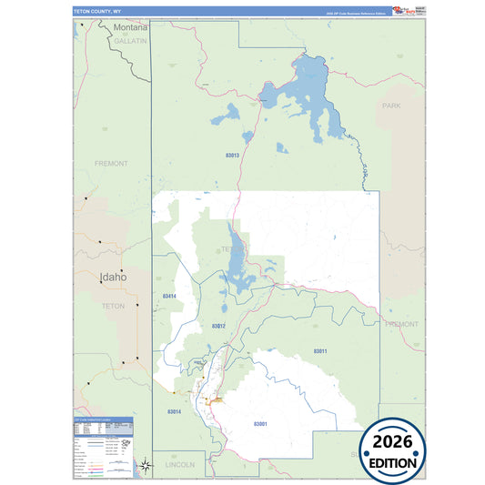 Teton County, WY Business Reference 5 Digit ZIP Code Wall Map