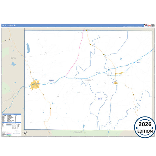 Uinta County, WY Business Reference 5 Digit ZIP Code Wall Map