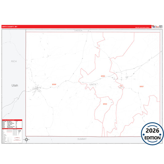 Uinta County, WY Red Line 5 Digit ZIP Code Wall Map