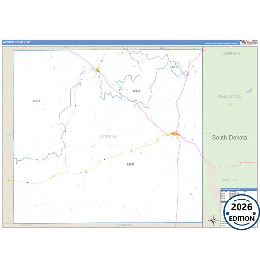 Weston County, WY Business Reference 5 Digit ZIP Code Wall Map