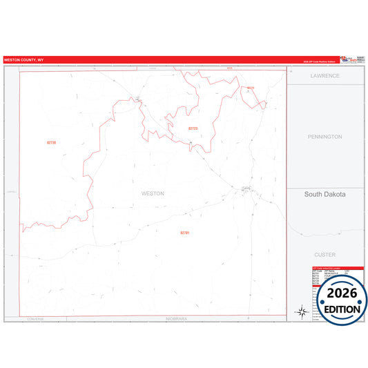 Weston County, WY Red Line 5 Digit ZIP Code Wall Map