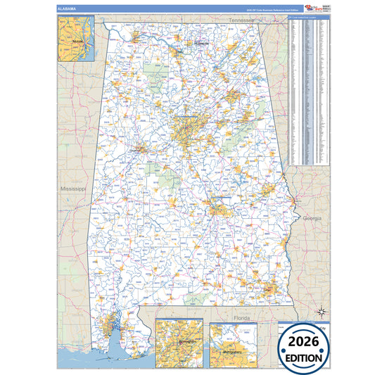 Alabama Business Reference 5 Digit ZIP Code Wall Map