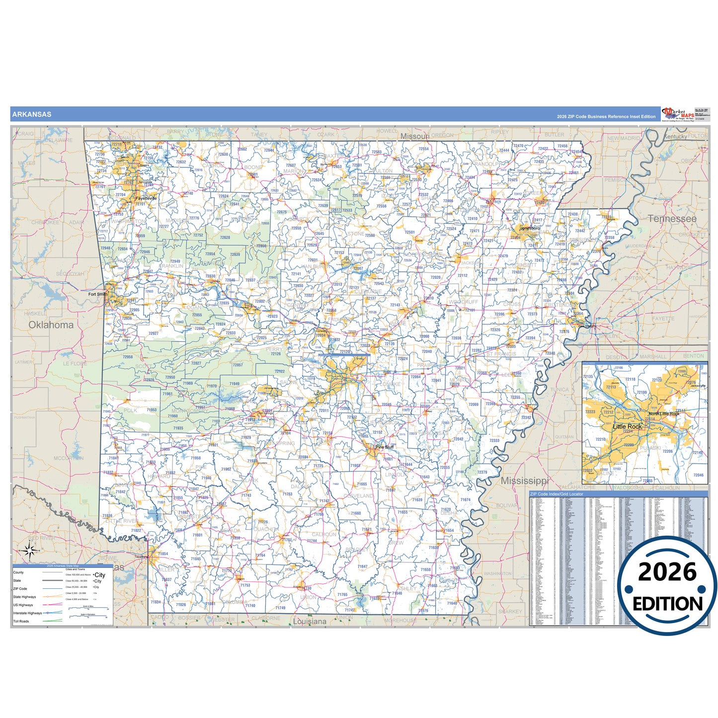 Arkansas Business Reference 5 Digit ZIP Code Wall Map