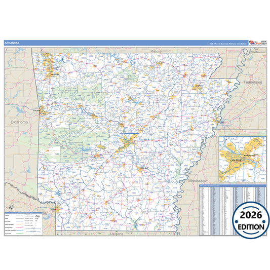 Arkansas Business Reference 5 Digit ZIP Code Wall Map
