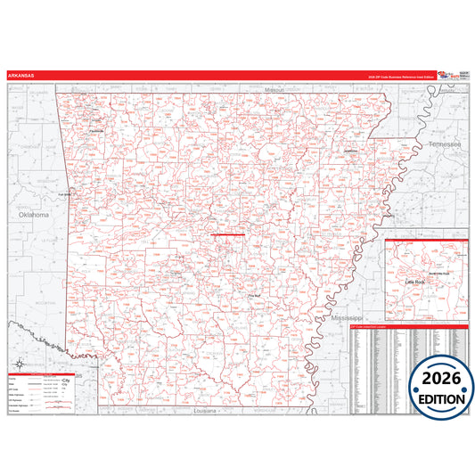 Arkansas Red Line 5 Digit ZIP Code Wall Map