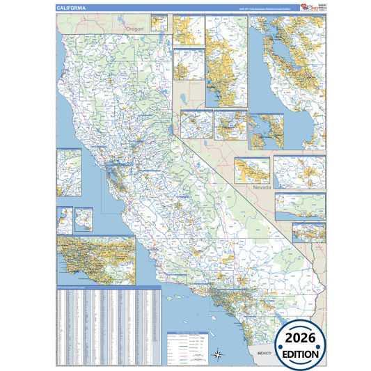 California Business Reference 5 Digit ZIP Code Wall Map