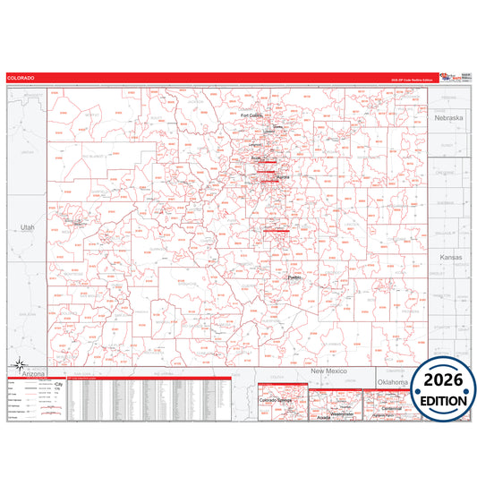 Colorado Red Line 5 Digit ZIP Code Wall Map