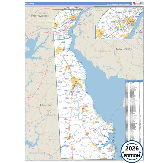 Delaware Business Reference 5 Digit ZIP Code Wall Map
