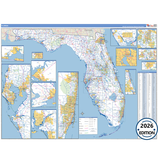 Florida Business Reference 5 Digit ZIP Code Wall Map