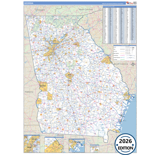 Georgia Business Reference 5 Digit ZIP Code Wall Map