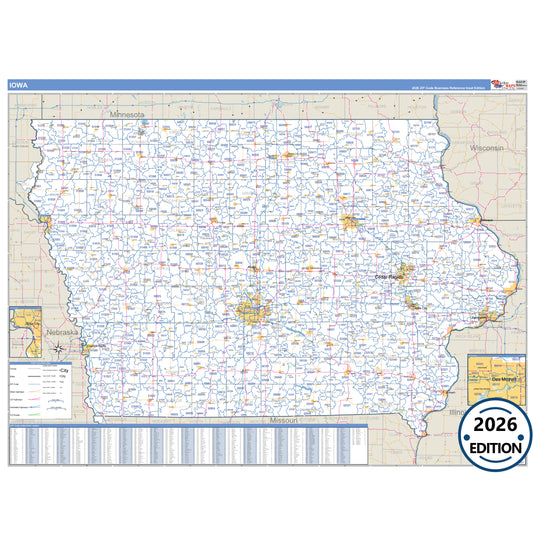 Iowa Business Reference 5 Digit ZIP Code Wall Map