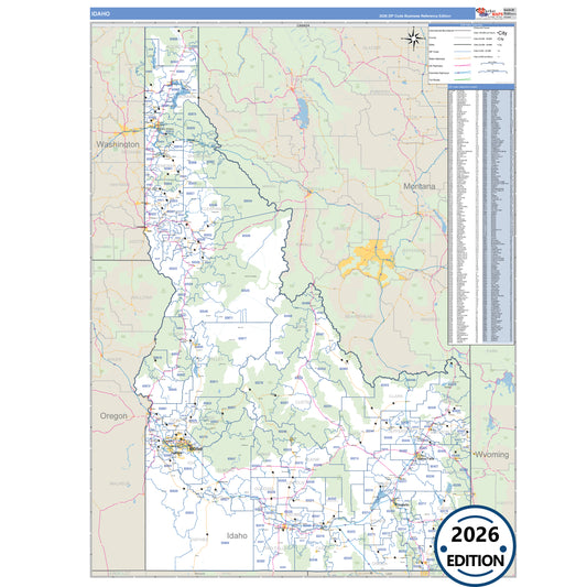 Idaho Business Reference 5 Digit ZIP Code Wall Map