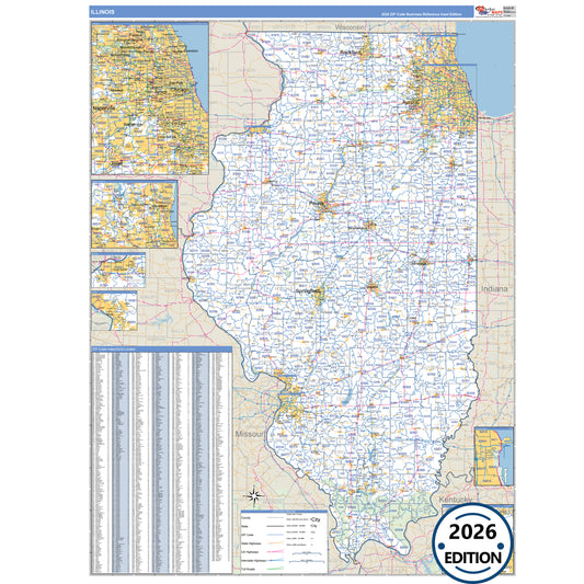 Illinois Business Reference 5 Digit ZIP Code Wall Map