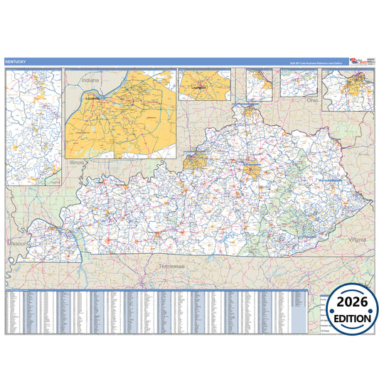 Kentucky Business Reference 5 Digit ZIP Code Wall Map