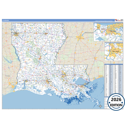 Louisiana Business Reference 5 Digit ZIP Code Wall Map