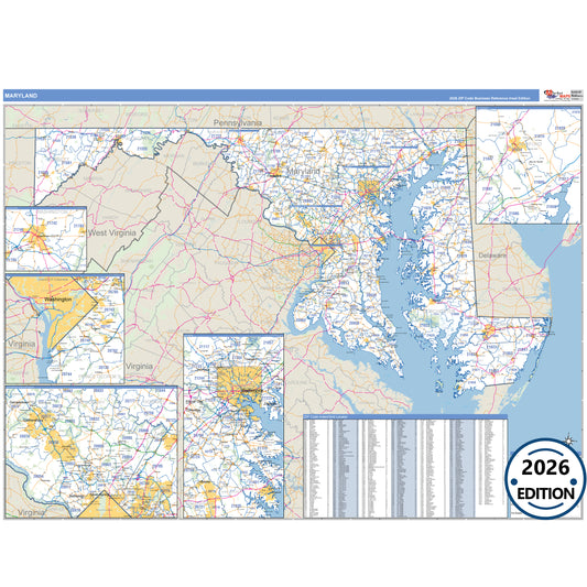 Maryland Business Reference 5 Digit ZIP Code Wall Map