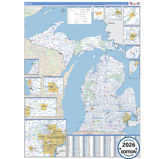 Michigan Business Reference 5 Digit ZIP Code Wall Map