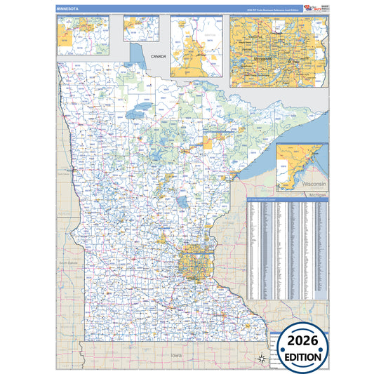 Minnesota Business Reference 5 Digit ZIP Code Wall Map