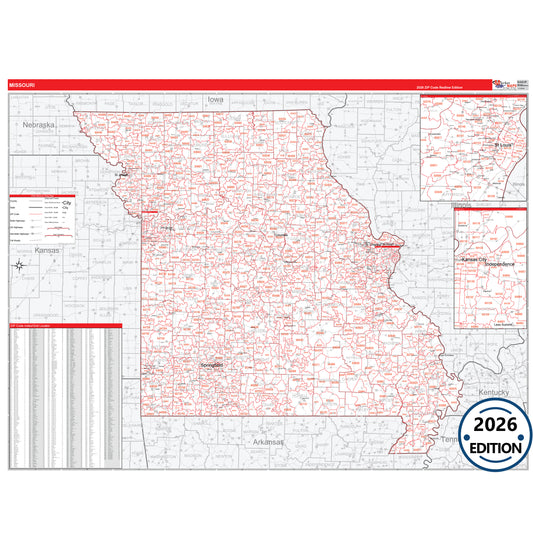 Missouri Red Line 5 Digit ZIP Code Wall Map