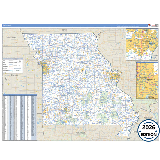 Missouri Business Reference 5 Digit ZIP Code Wall Map