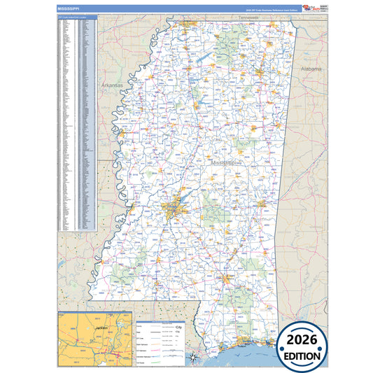Mississippi Business Reference 5 Digit ZIP Code Wall Map