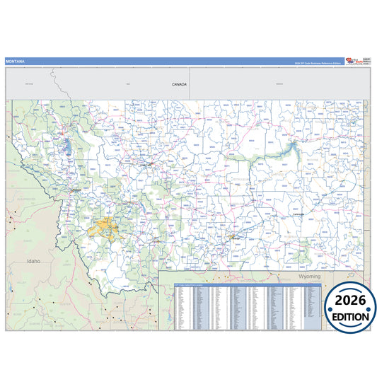 Montana Business Reference 5 Digit ZIP Code Wall Map