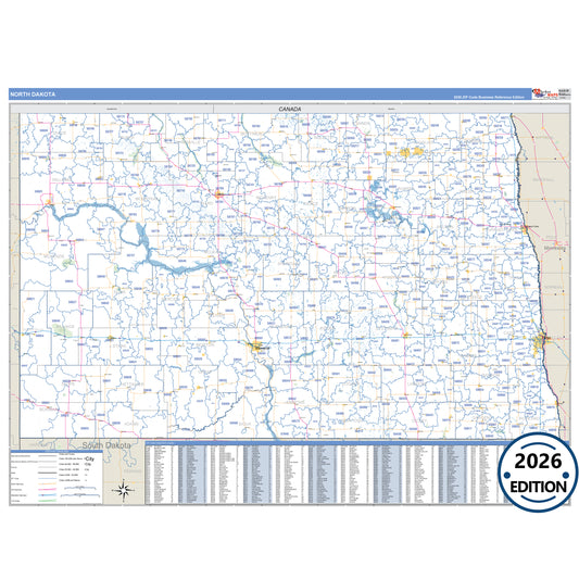 North Dakota Business Reference 5 Digit ZIP Code Wall Map