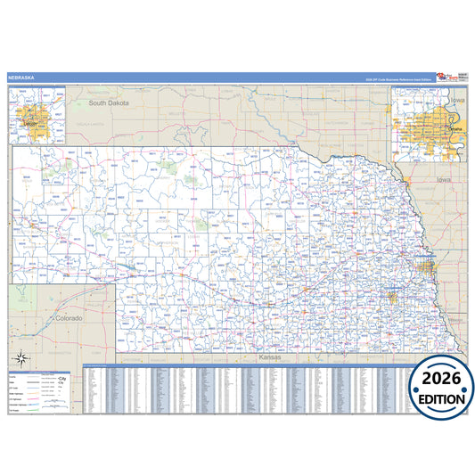 Nebraska Business Reference 5 Digit ZIP Code Wall Map