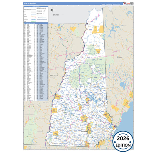 New Hampshire Business Reference 5 Digit ZIP Code Wall Map