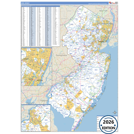 New Jersey Business Reference 5 Digit ZIP Code Wall Map