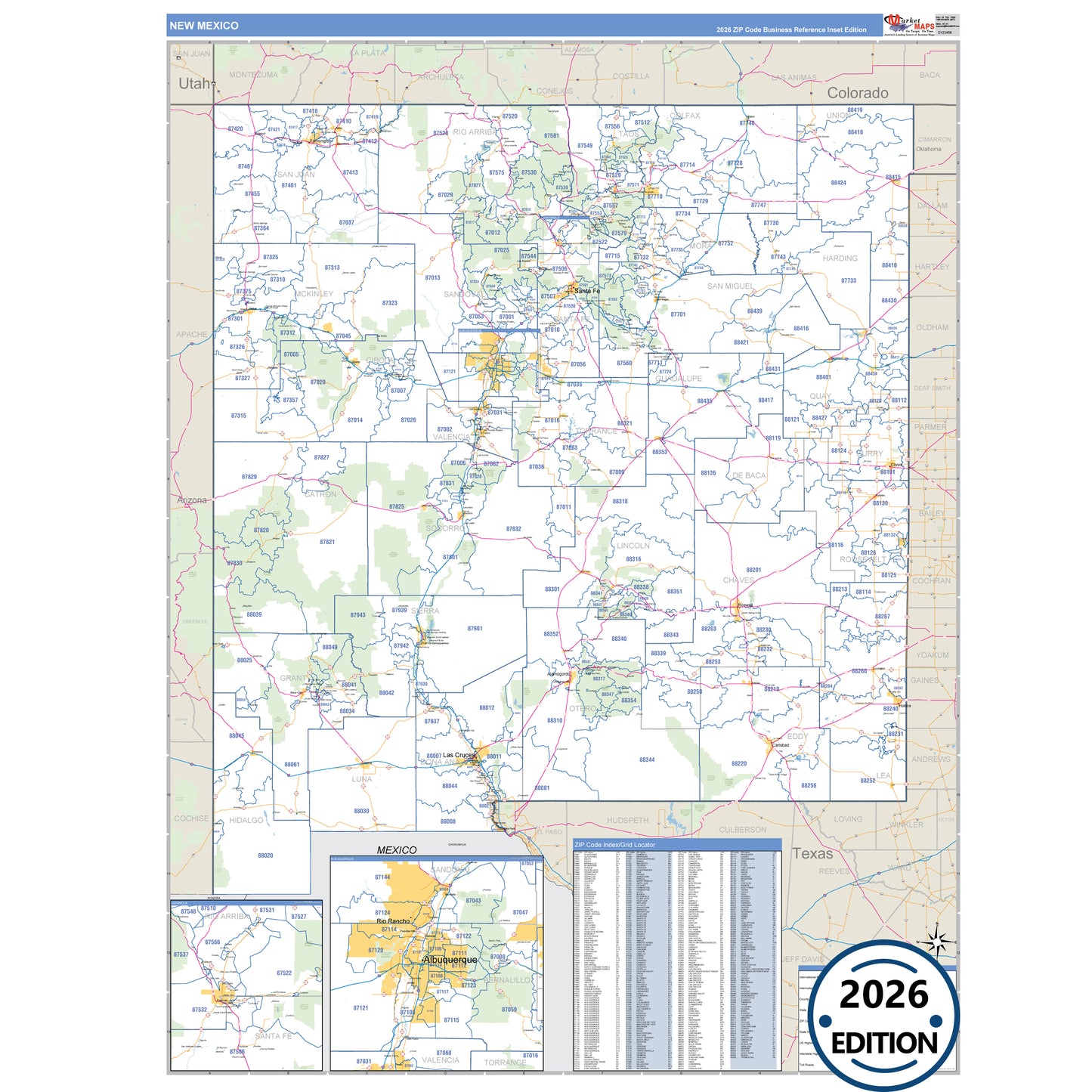 New Mexico Business Reference 5 Digit ZIP Code Wall Map