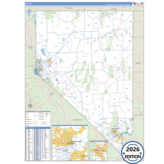 Nevada Business Reference 5 Digit ZIP Code Wall Map
