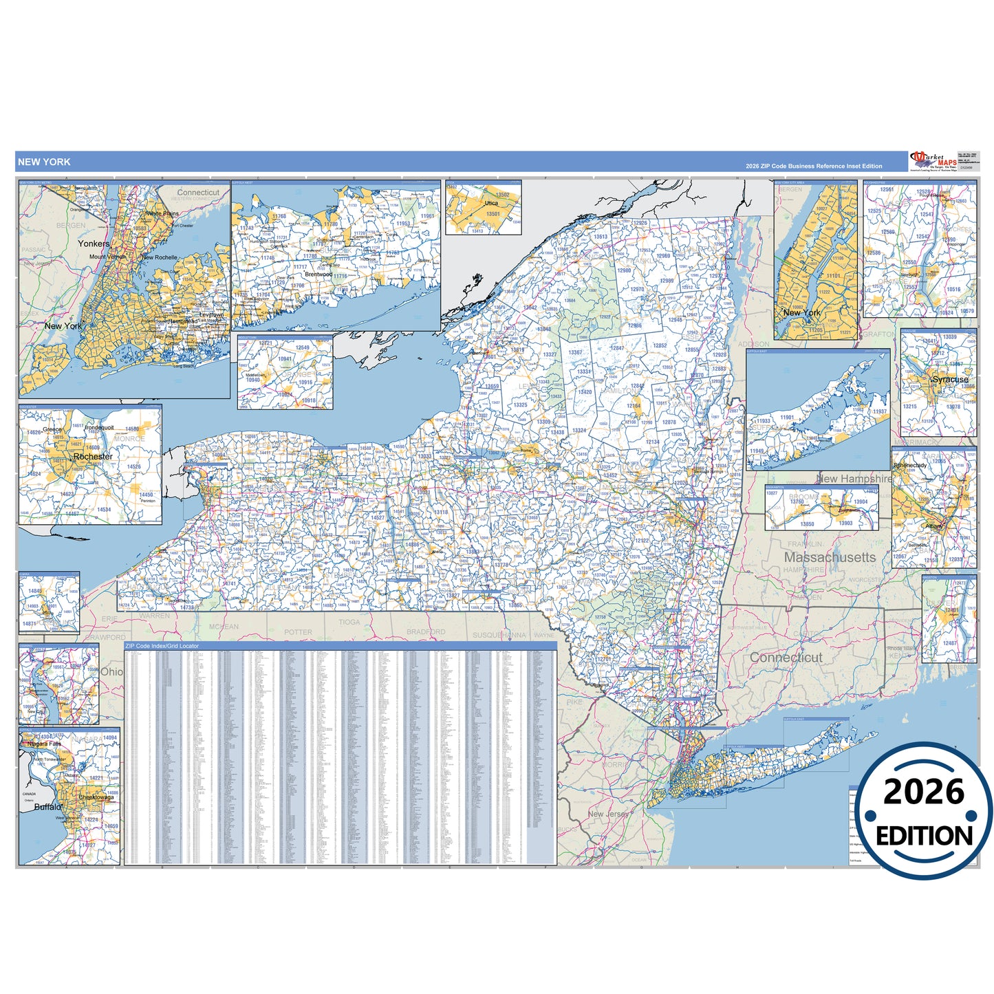 New York Business Reference 5 Digit ZIP Code Wall Map