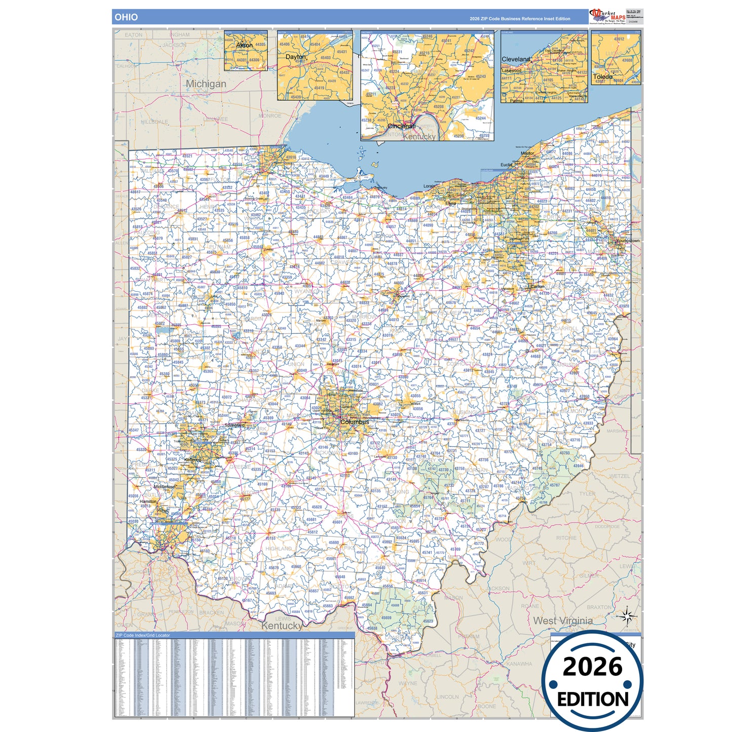 Ohio Business Reference 5 Digit ZIP Code Wall Map