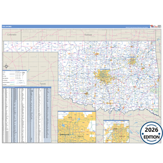 Oklahoma Business Reference 5 Digit ZIP Code Wall Map