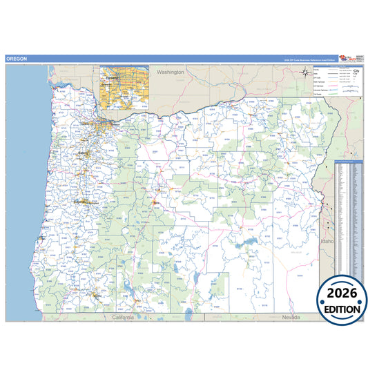 Oregon Business Reference 5 Digit ZIP Code Wall Map