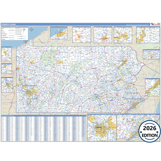 Pennsylvania Business Reference 5 Digit ZIP Code Wall Map