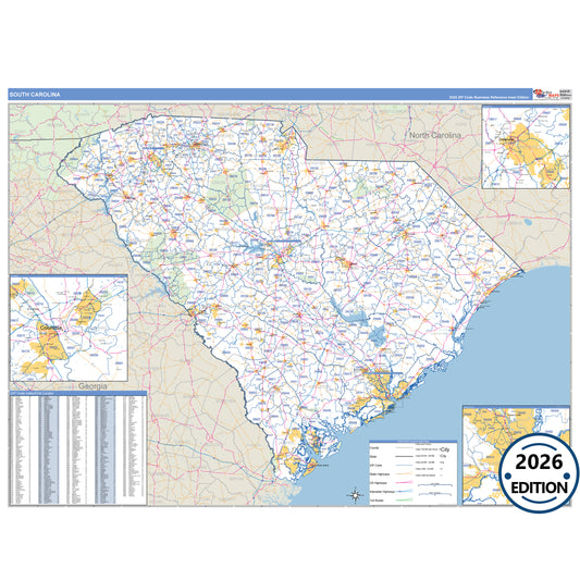 South Carolina Business Reference 5 Digit ZIP Code Wall Map